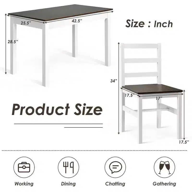 Costway 5pcs Solid Wood Dining Set Kitchen Table & 4 Chair
