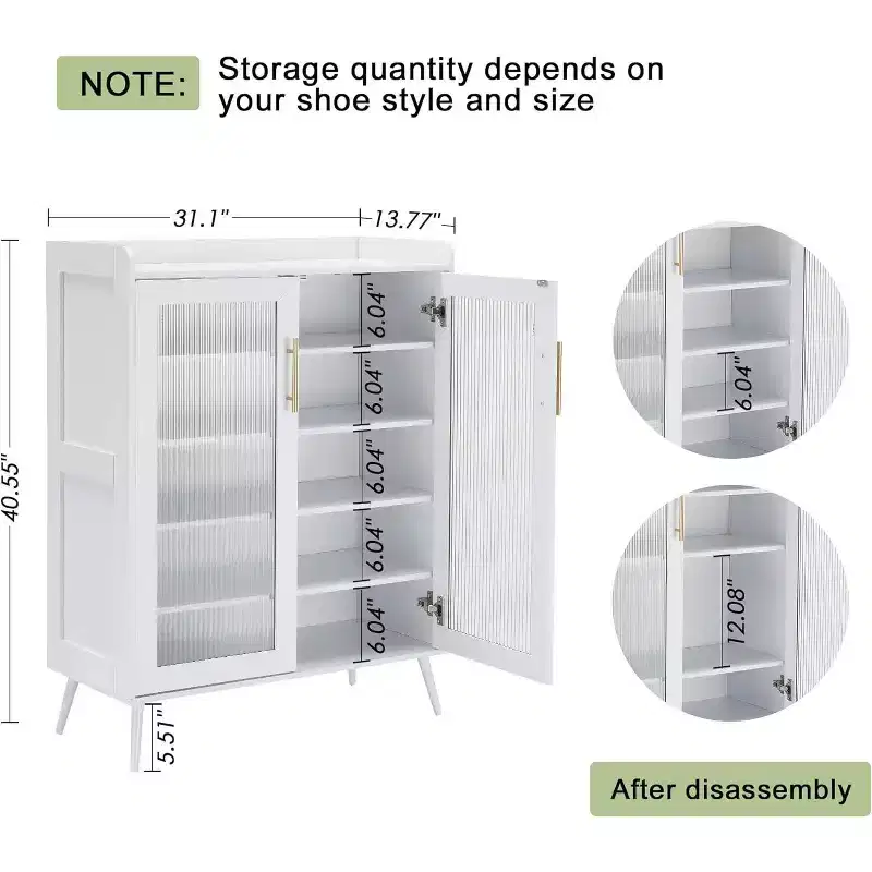 Acekool Glass Door Shoe Cabinet, Modern Shoe Organizer with Adjustable Shelves, Space-Saving Entryway Storage