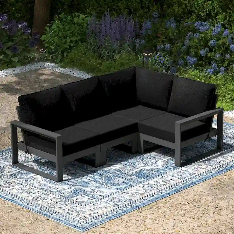 Polytrends Endless Patio 4-Piece Deep Seating Set with Gray Frame