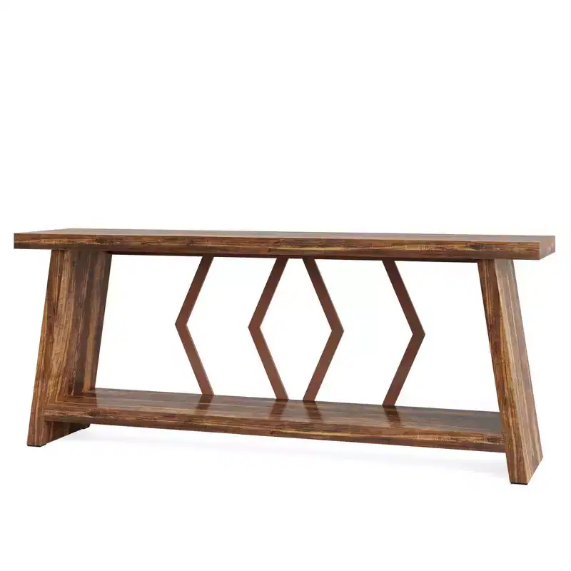 MAYEERTY 70.86 Extra Long 2-Tier Console Table, Rustic Sofa Table with Metal Frame