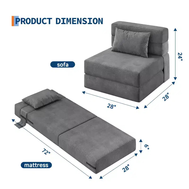 Folding Sofa Bed, 4-in-1 Convertible Sleeper Chair with Pillow, Single Futon Couch Bed with Back Support,Portable Fold Out Chair Bed Comfy Floor Sofa