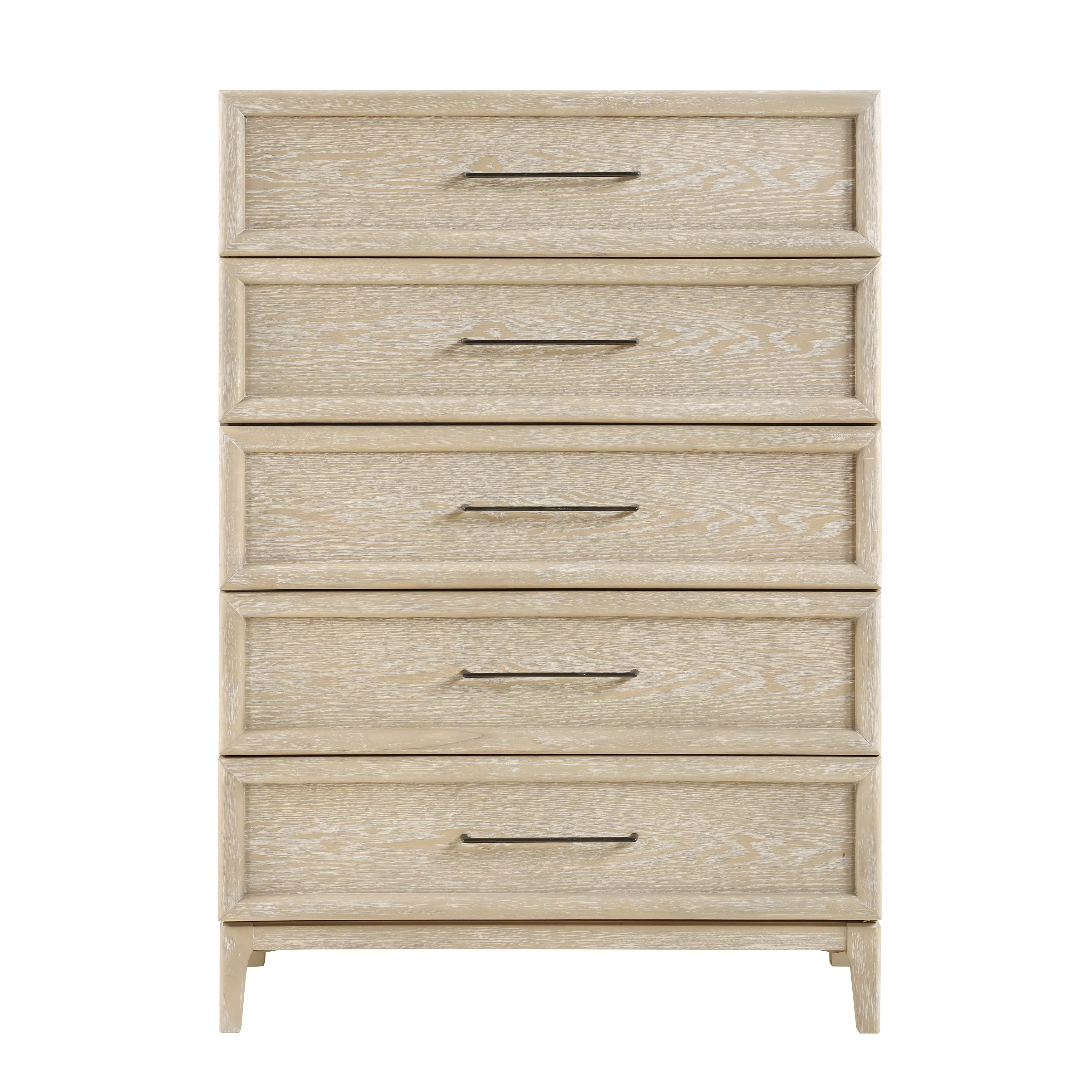 5-Drawer Oak Veneer Tall Storage Chest with Dovetail Joinery