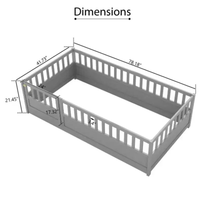 Single-Person Compact Low-Profile Bed Featuring Integrated Ultra-Secure Barrier Design