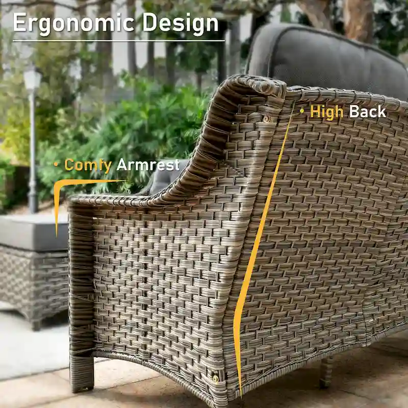 HOOOWOOO 6-piece Wicker Furniture Patio Loveseat Sofa Conversation Set with Swivel Chair