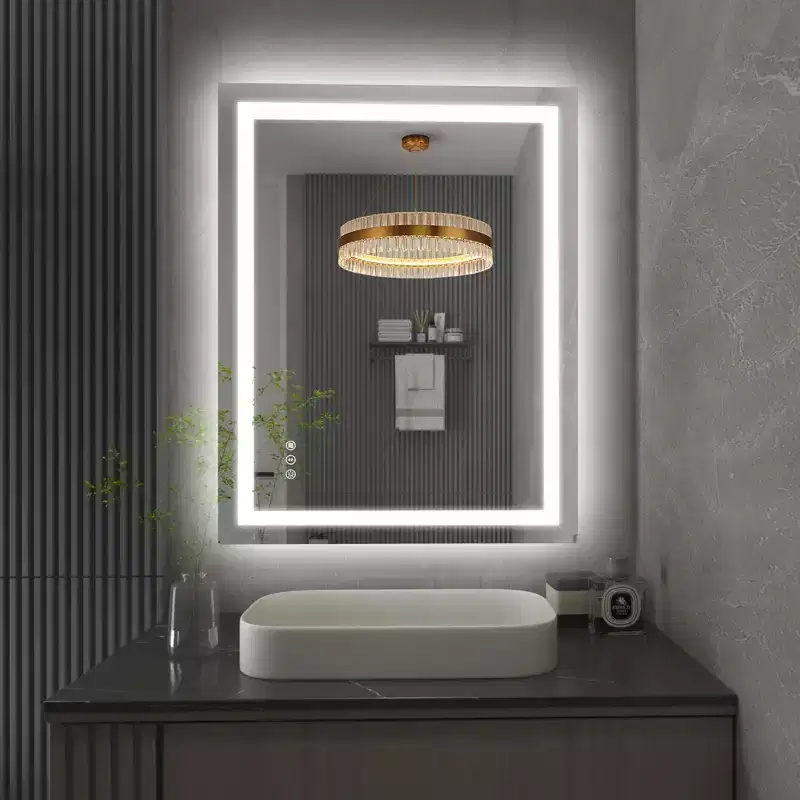 28x36 Anti-Fog LED Vanity Mirror – Wall Mounted Tempered Glass, 3 Color Modes