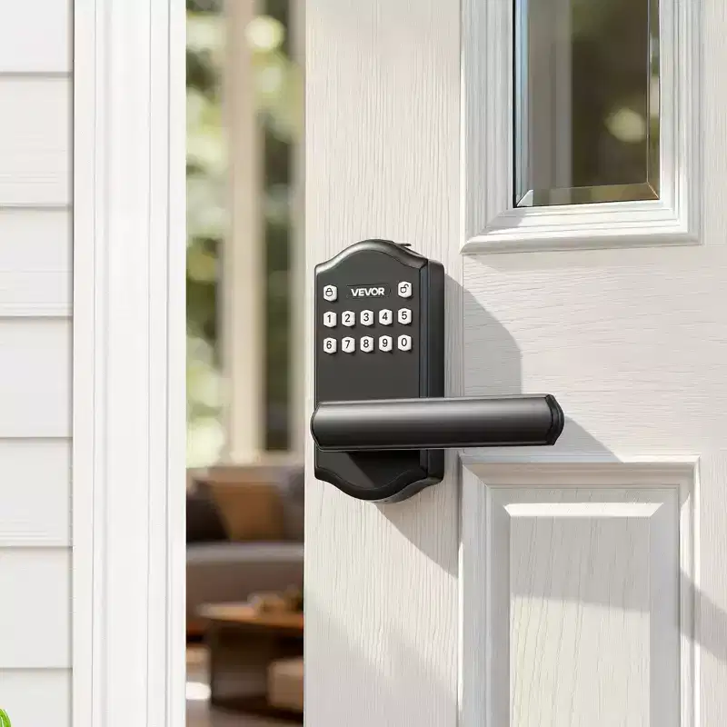 VEVOR Keyless Entry Door Lock with Handle, Electronic Lever Door Handle with Keypad, Customizable User Codes, Keyed Entry, Auto Lock, Matte Black