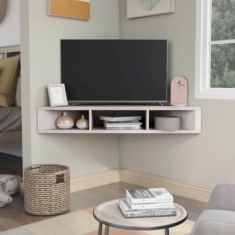 Transitional 47-inch 3-Shelf Corner Floating TV Stand