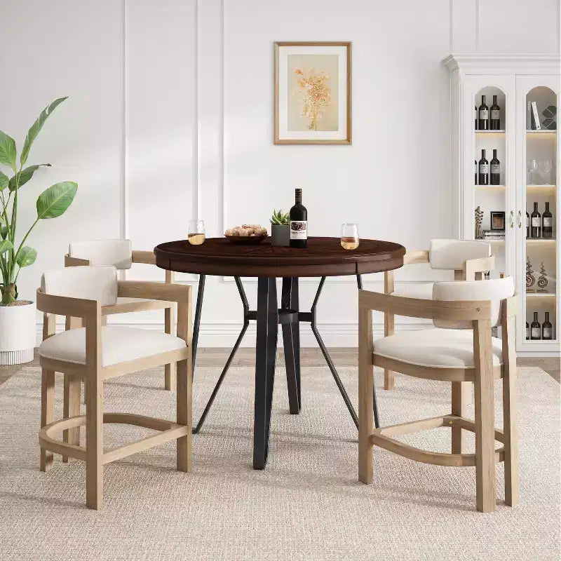Christopher Knight Home Netia Modern 5 Pieces Metal and Rubberwood Counter Height Dining Set, Natural Brown