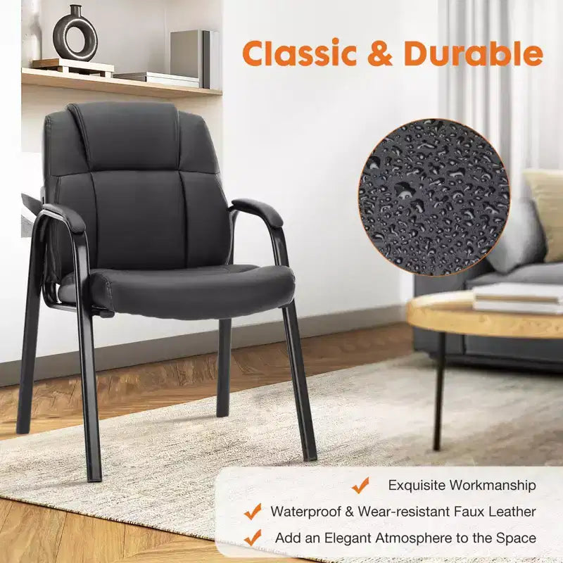 A PU Leather Conference Room Reception Chairs with Padded Arms,No Wheels Executive Office Chair