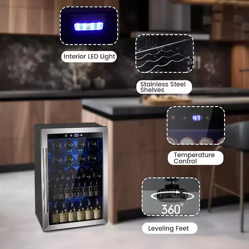 ZAFRO 145 Can Beverage Fridge, 4.4Cu.Ft Cooler with Adjustable Thermostat & Glass Door for Beer/Wine, Bar/Office