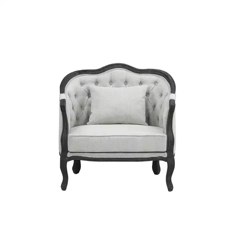 37" Samael Accent Chair Gray Linen Dark Brown Finish - Acme Furniture