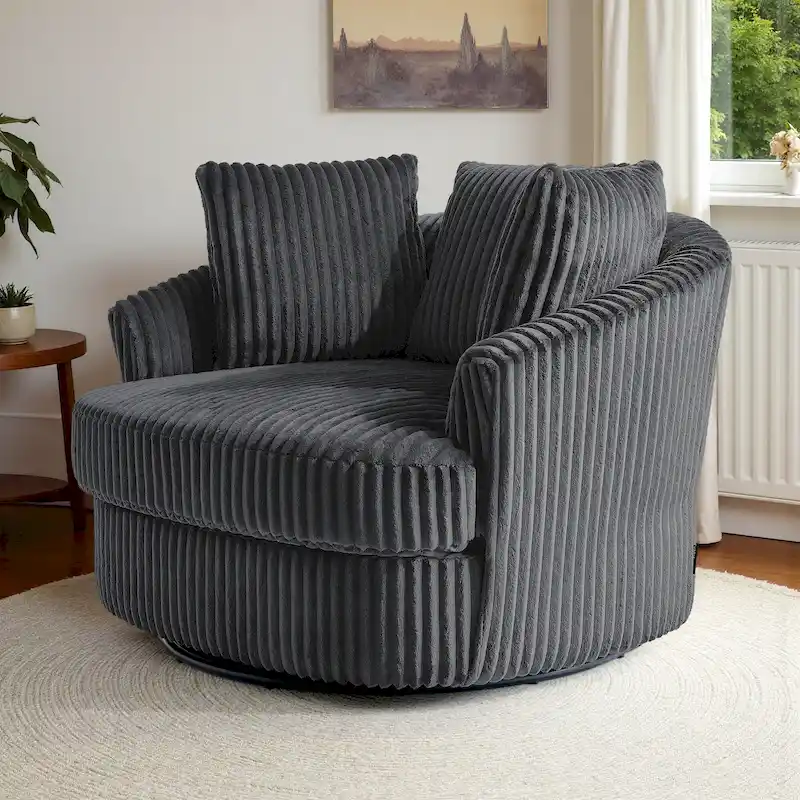 Fauteuil pivotant surdimensionné 43 W en velours côtelé pelucheux avec accoudoirs encastrés