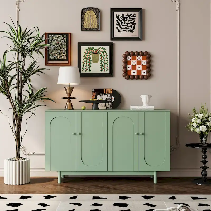 4-Door Intaglio Storage Cabinet with Pine Legs