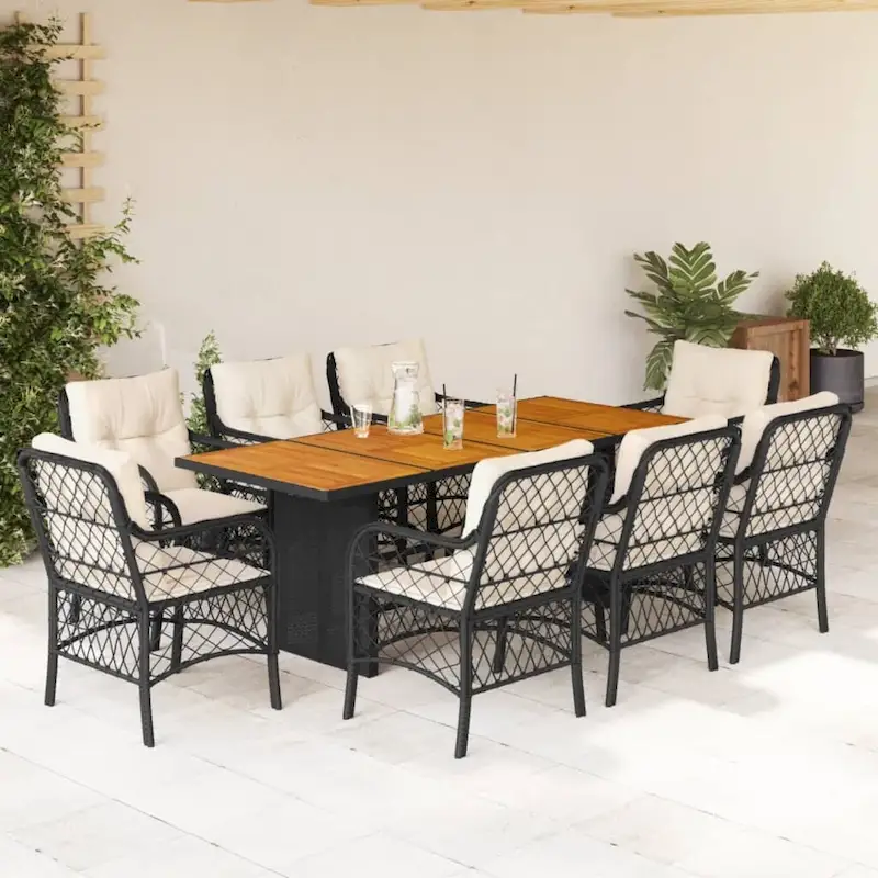 vidaXL Patio Dining Set with Cushions Table and Chair 7 Piece Poly Rattan