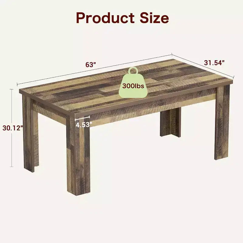 Rustic Rectangular Dining Table for 4-8  63/71 Large Farmhouse Kitchen & Dining Table, Reinforced Triangle Legs, Wooden Tabletop for Apartments
