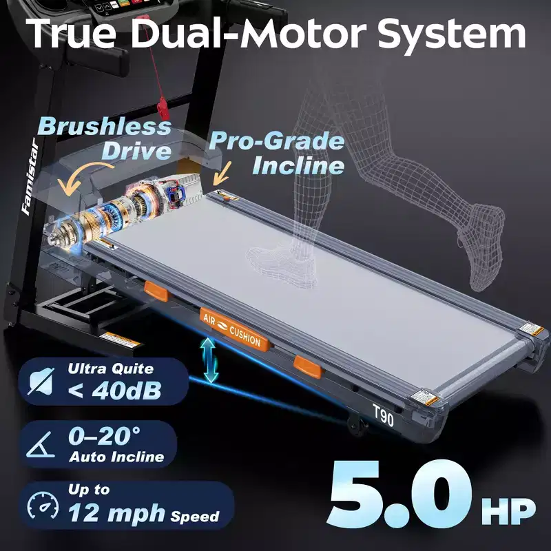 4-in-1 Treadmill with 20% Incline, Portable Treadmills for Home with Handle, Foldable Treadmills, 5HP, 105Program