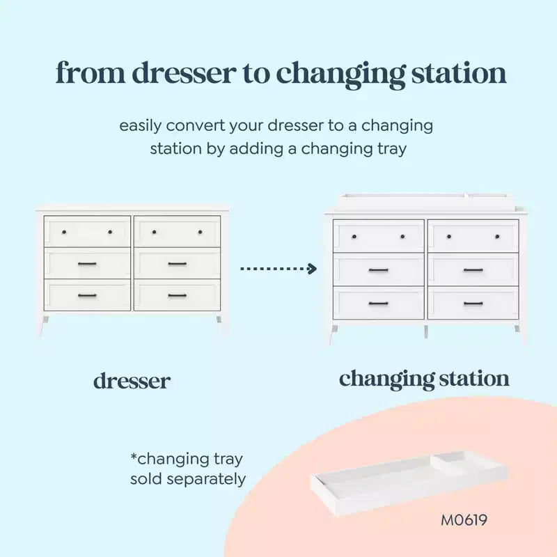 6-Drawer Nursery Dresser -Pine Wood