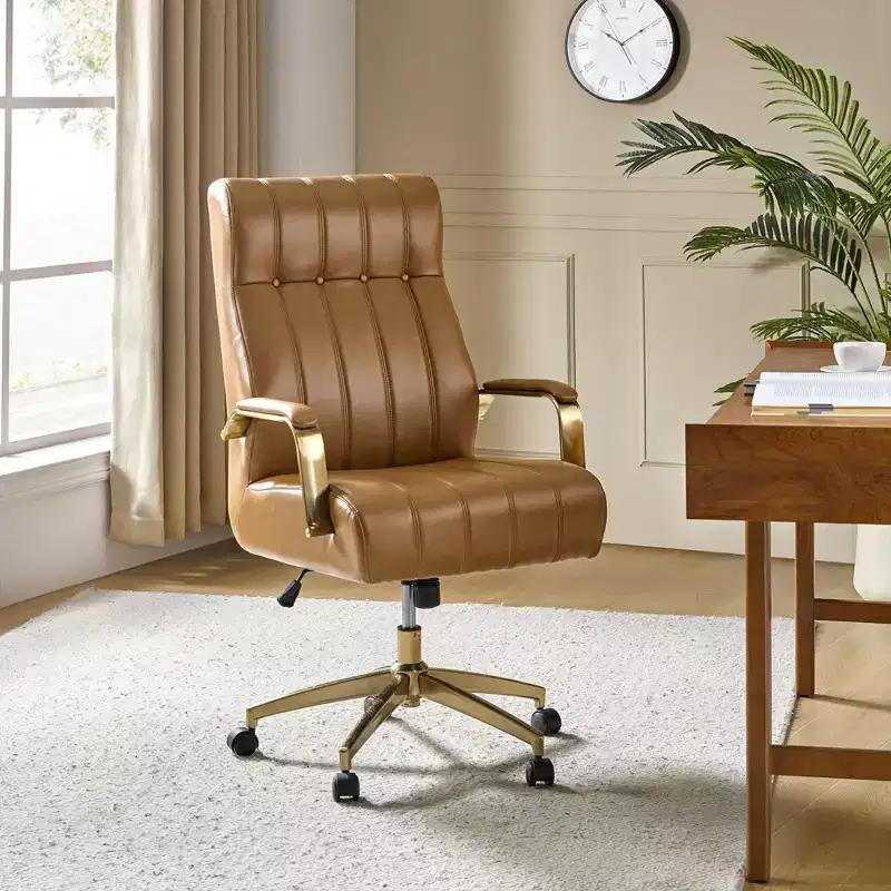 Siivio Modern Leather Swivel Tilting Office Chair with Channel Tufted|HULALA??HOME