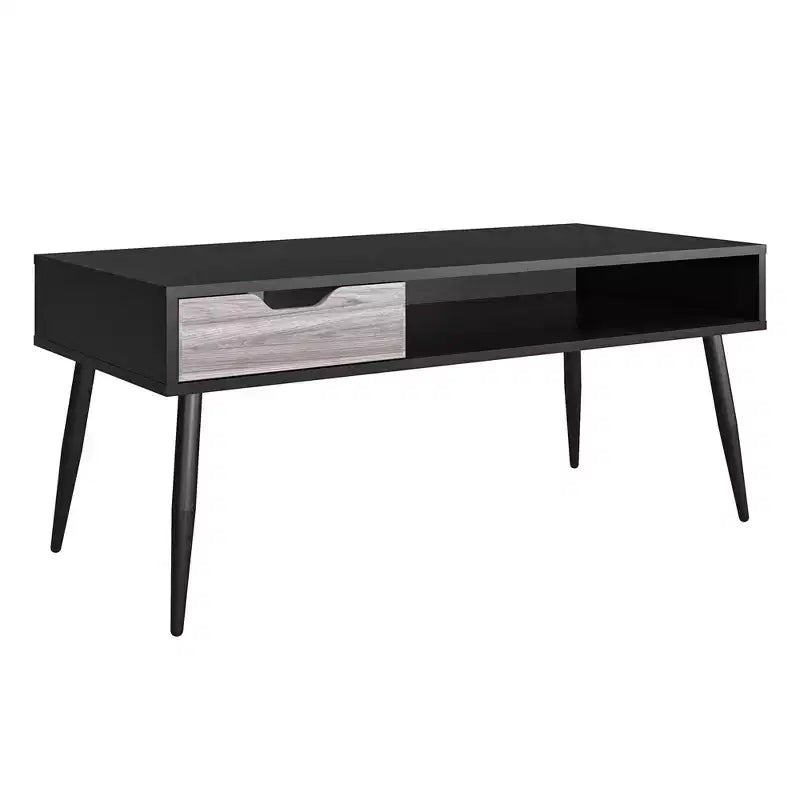 Rectangular Coffee Table with Drawer and Open Cubby, Black