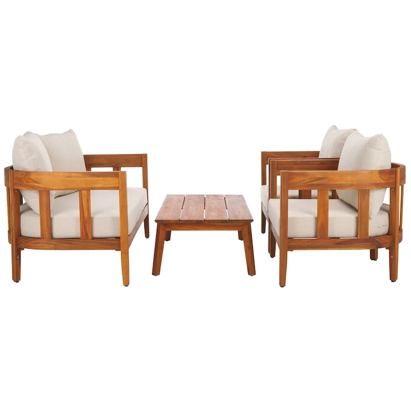 SAFAVIEH Owen 4-Piece Solid Wood Patio Conversation Set - 52W x 30D x 25H