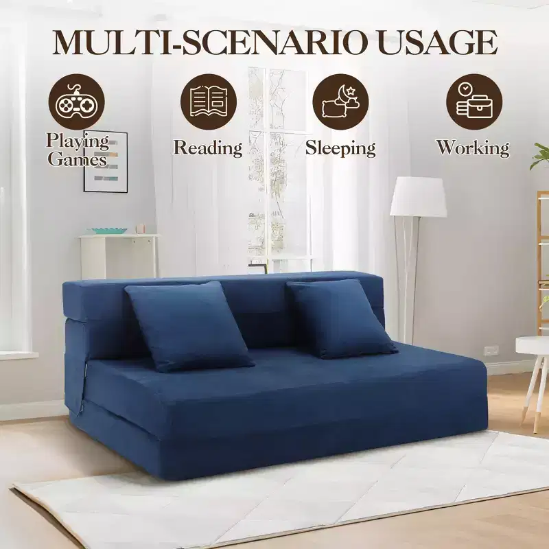 Folding sofa bed with pillows, convertible memory foam sofa bed, modern Japanese-style floor sofa, living room/home office leisure bed.