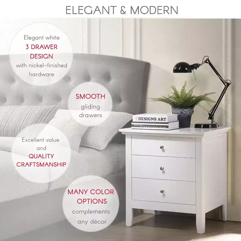 Passion Furniture Hammond 3-Drawer White Nightstand (26 in. H x 24 in. W x 18 in. D)
