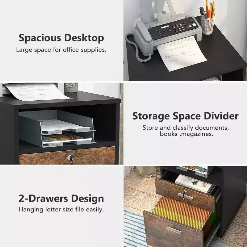 Tribesigns 2 Drawers Wood File Cabinet with Lock, Printer Stand with Rolling Wheels