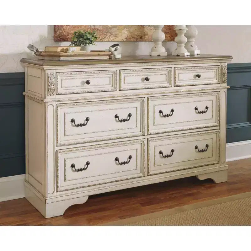 Realyn Dresser Chipped White - Signature Design by Ashley: 7-Drawer Storage, Wood Composite Frame, Bedroom Furniture