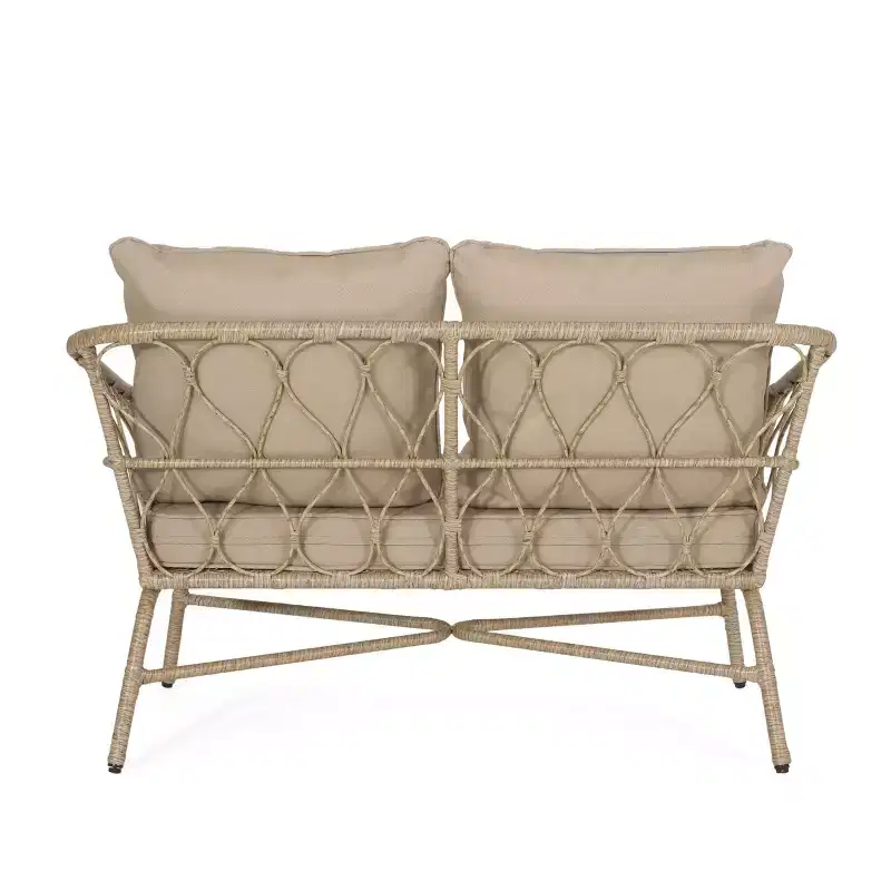 2pc Bruce Outdoor Wicker Loveseat & Coffee Table: Boho-Inspired, UV & Weather-Resistant - Christopher Knight Home