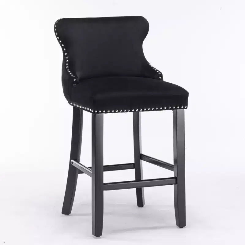 Modern Velvet Wing-Back Counter Stools Set of 2 - Upholstered Bar Chairs for Kitchen, Cafe