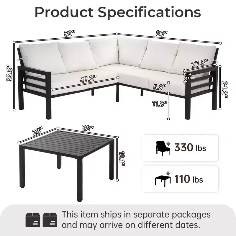 Karl Home | L-Shaped Metal Patio Conversation Sofa Set
