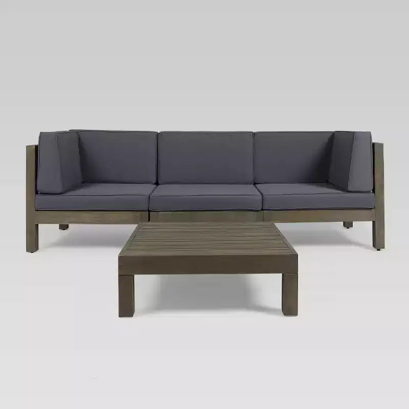 Brava 4pc Acacia Modular Sofa and Table Set: Weather-Resistant, Cross-Back - Christopher Knight Home