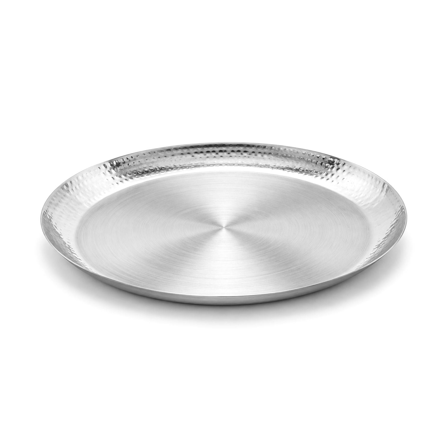 Matt Finish Serving Dinner Plate 13, Premium Restaurant Tableware, Stainless Steel Hammered