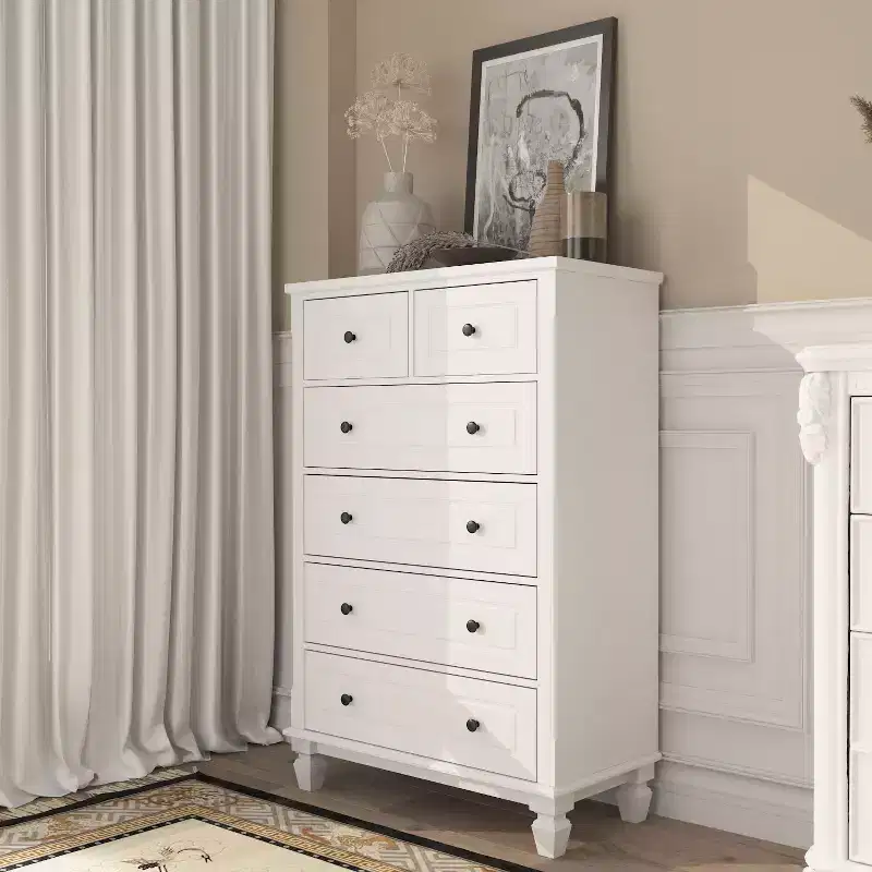Famapy White Modern 6 Drawers Vertical Dresser with Sturdy Legs and Metal Handles