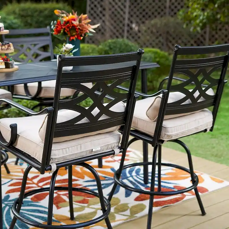 Outdoor Swivel Metal Cushioned Bar Height Patio Chairs Set of 4