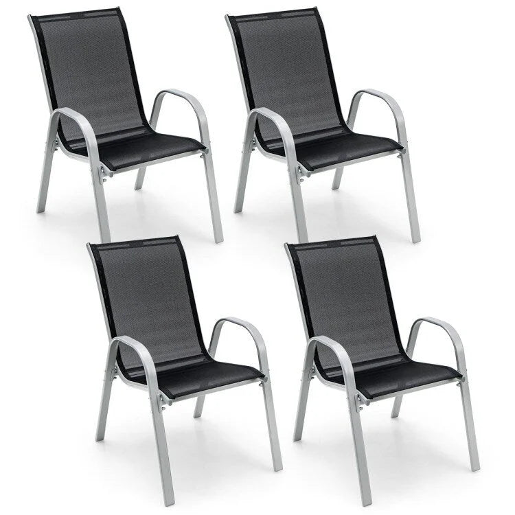 4 Pieces Stackable Patio Dining Chairs Set with Armrest - 29 x 21.5 x 35.5 (L x W x H)