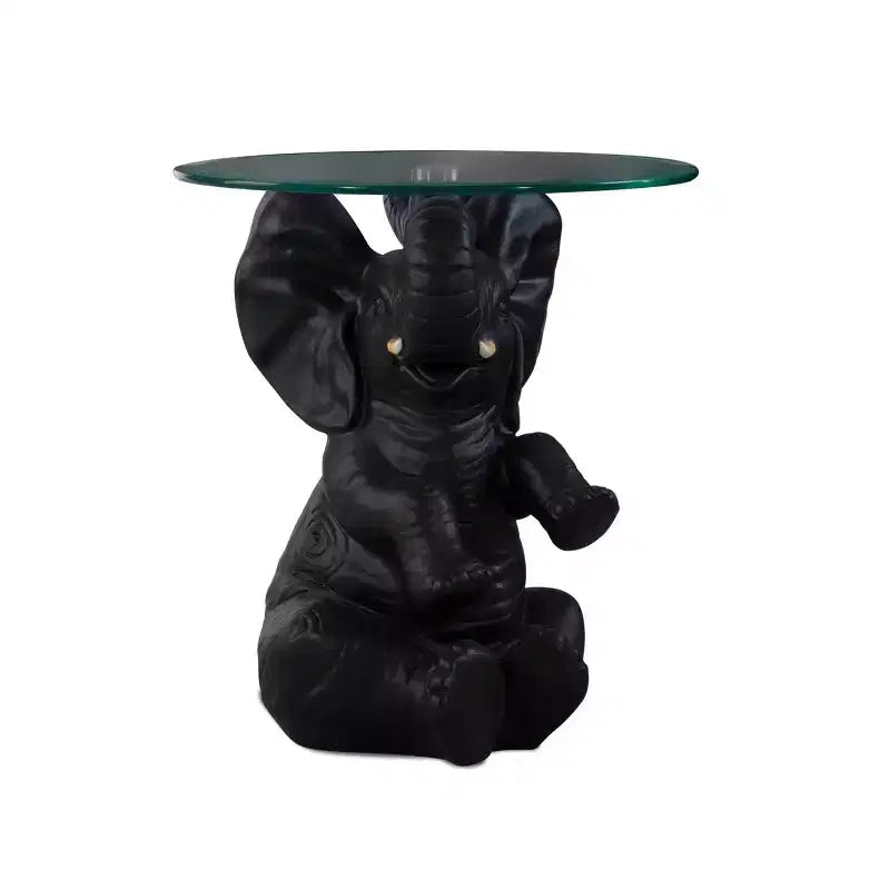 Elwyn Transitional Glass Top and Resin Base Side Table Dark Gray - Powell