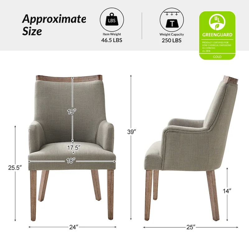 Farmhouse Upholstered Solid Wood Dining Chair Set of 2