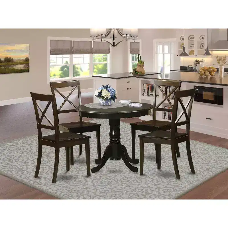 Kitchen Table Set for 4 - 42 Inch Round Dining Table with 4 Chairs - Classic Charm Dinette Set