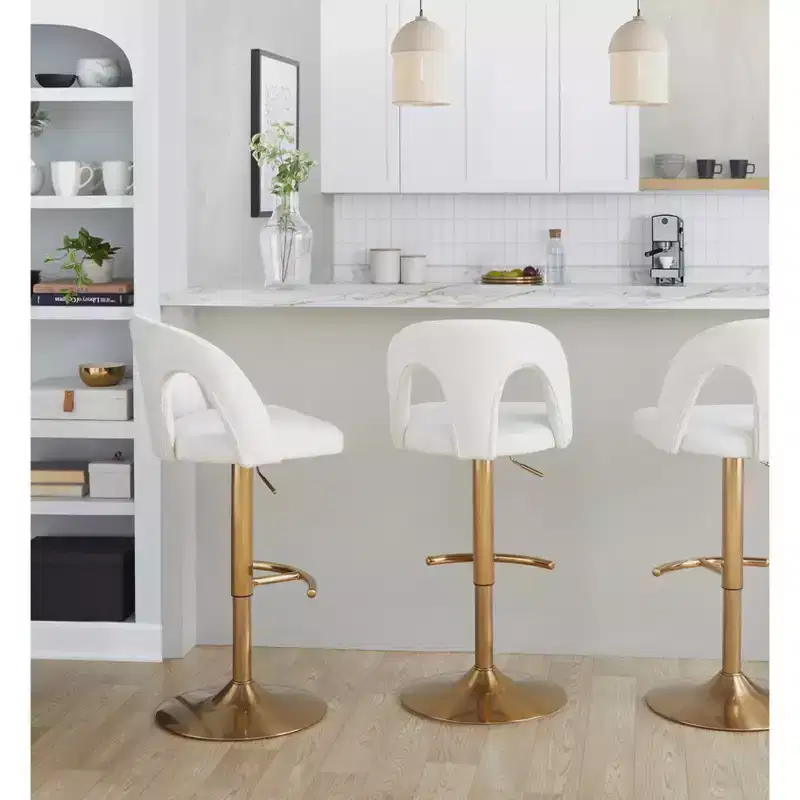 LumiSource Set of 2 Ava Adjustable Barstools Gold/White Fabric