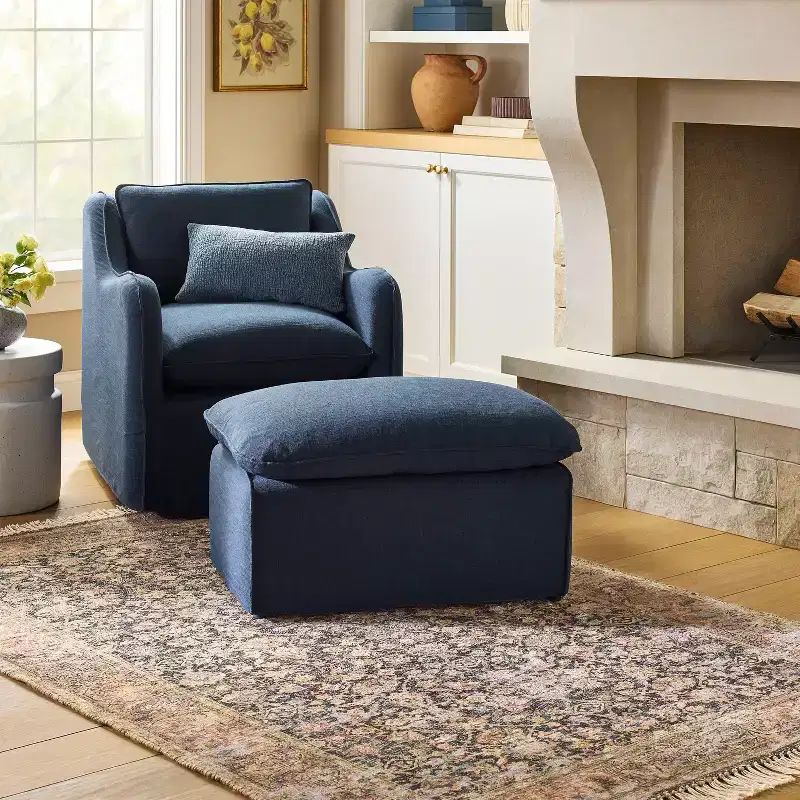 Padded Slipcover Ottoman Blue - Threshold™ designed with Studio McGee