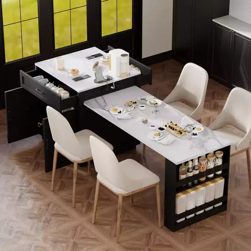 Kitchen Island with Extendable Dining Table and Built-In Storage