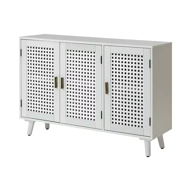 Alexis 3-Door Accent Cabinet with Lattice Doors Storage Sideboard| HULALA HOME