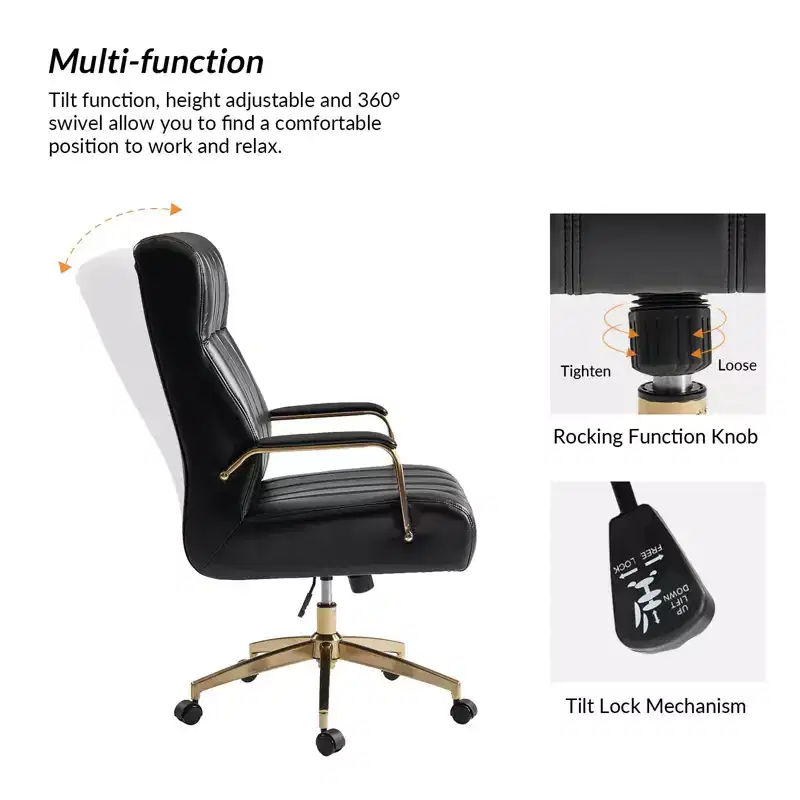 Siivio Modern Leather Swivel Tilting Office Chair with Channel Tufted|HULALA??HOME