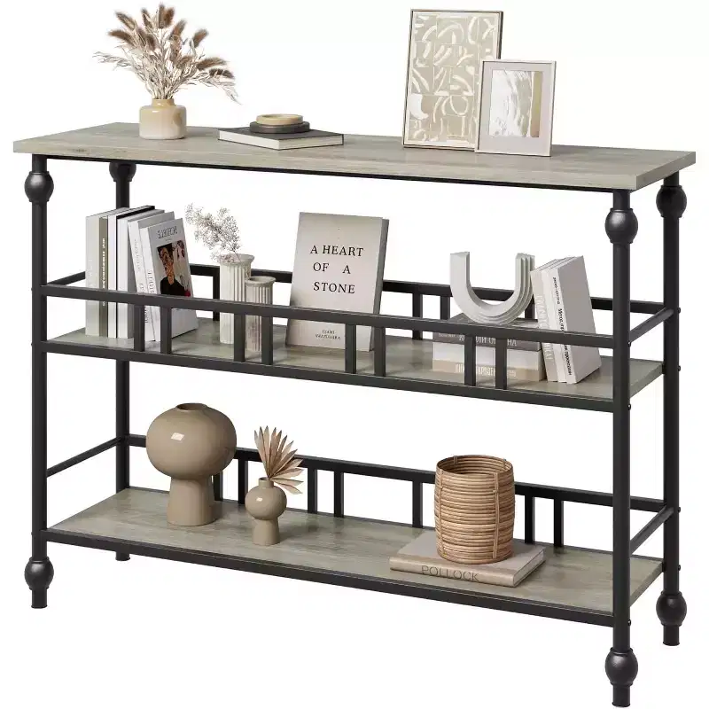 43 Farmhouse Entryway Console Table with 3-Tier Open Storage, Narrow Sofa Table for Hallway Living Room