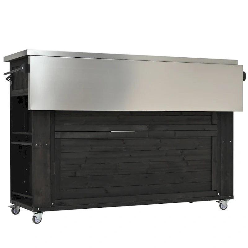 Outdoor Kitchen Island, Rustic Fir Wood with Stainless Steel Top and Smart Storage