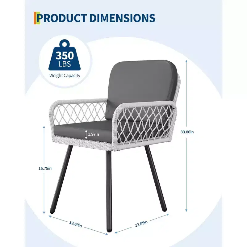 Beige Stackable Wicker Dining Chairs with Cushions, Set of 4 (1 Person Each)