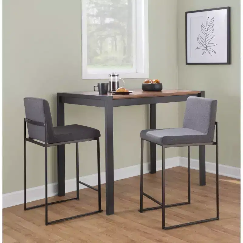LumiSource Set of 3 Fuji High Back Counter Height Barstools Black Steel/Charcoal