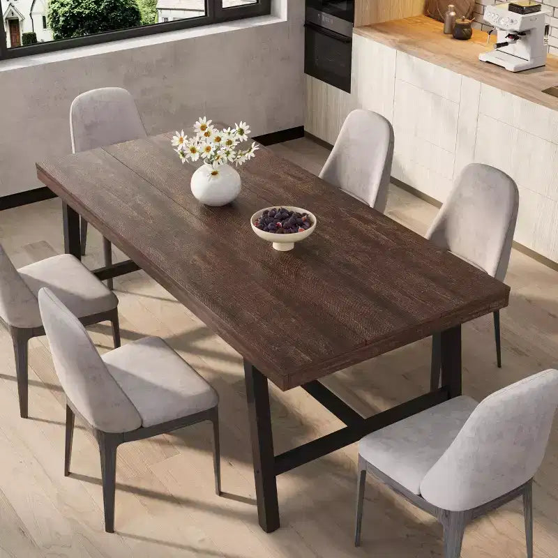 70.87 Inch Rectangle Dining Room Table for 6-8 People, Large Long Dining Table with Rustic Wooden Tabletop, Strong Metal frame Modern Industrial