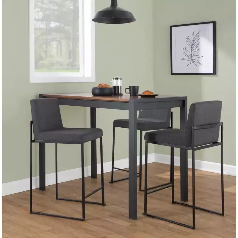 LumiSource Set of 3 Fuji High Back Counter Height Barstools Black Steel/Charcoal